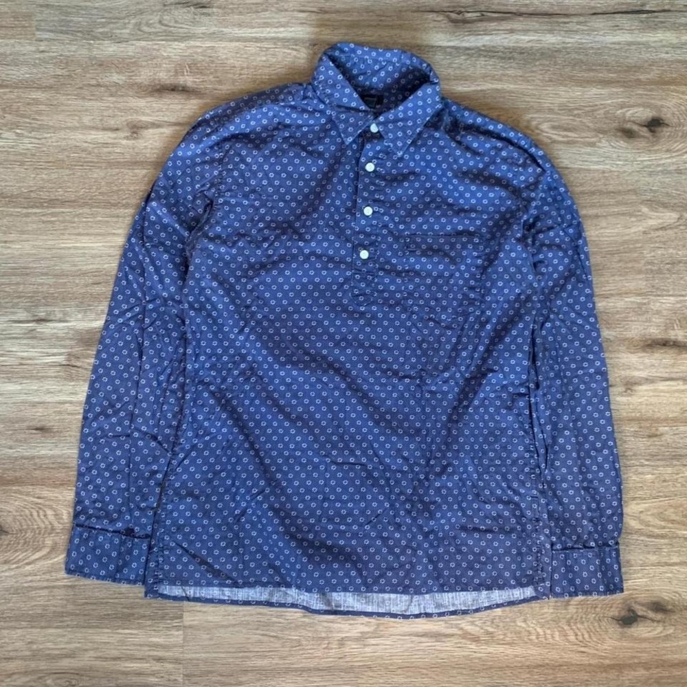 J.Crew long-sleeve polo shirt tunic in polka dot navy blue - size medium mens